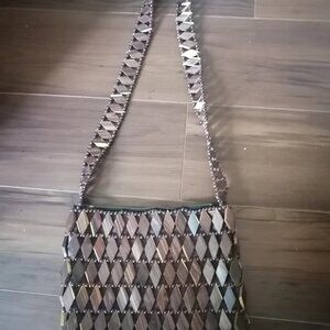 Vintage Wooden Bead Purse - 1980's, shoulder purse, diamond shaped wooden beads